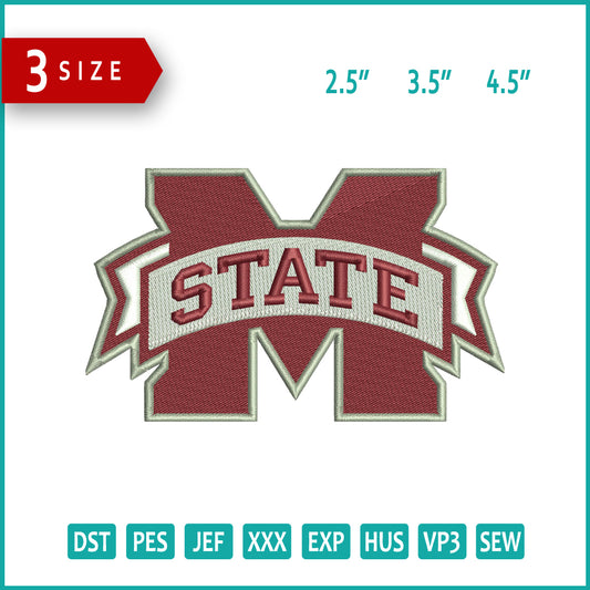 Mississippi State Bulldogs Logo Embroidery Design Files - 3 Size's