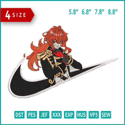 Diluc Ragnvindr Swoosh Embroidery Design Files - 4 Size's