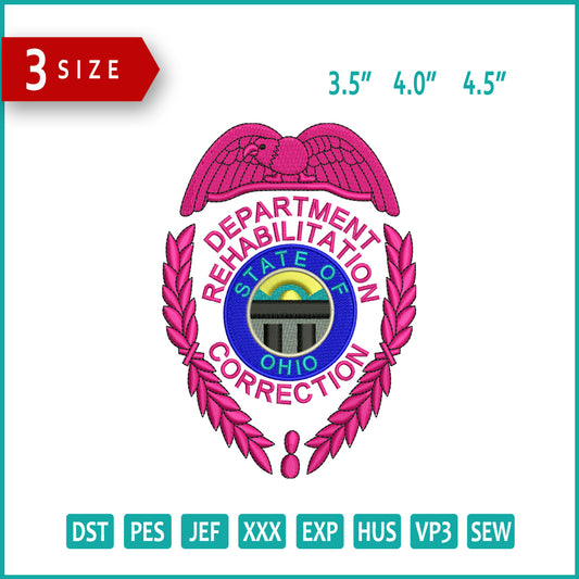 Department Rehabilitation Badge Embroidery Design Files - 3 Size's