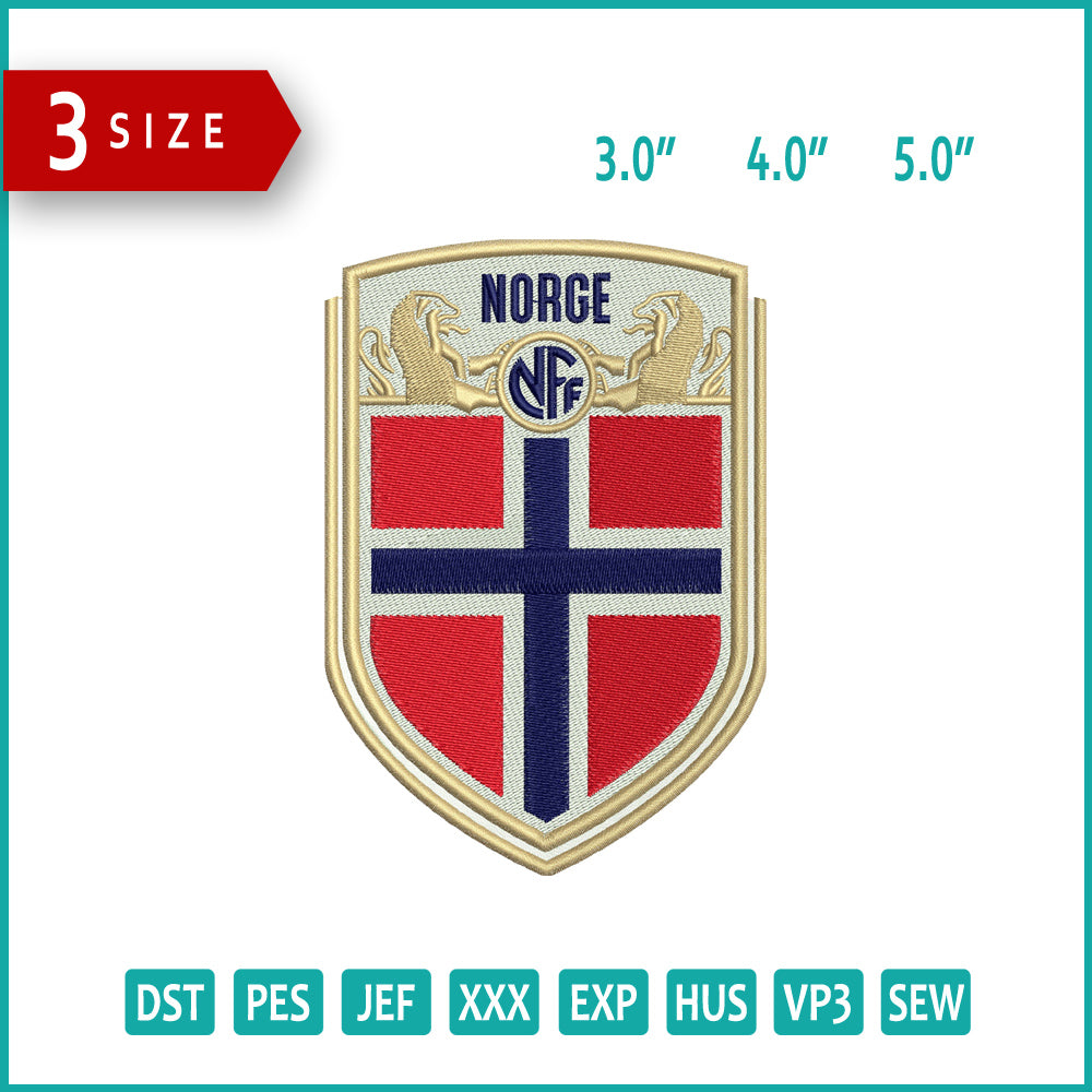 Norway National Football Logo Embroidery Design Files - 3 Size's