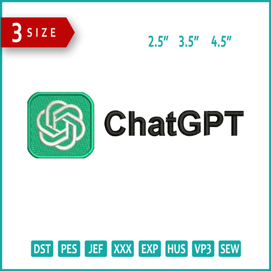 ChatGPT Logo Embroidery Design Files - 3 Size's
