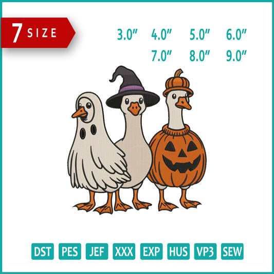 Ghost Ducks Embroidery Design Files - 7 Size's