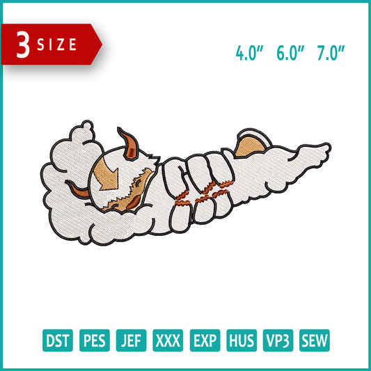 Avatar Appa Swoosh Embroidery Design Files - 3 Size's