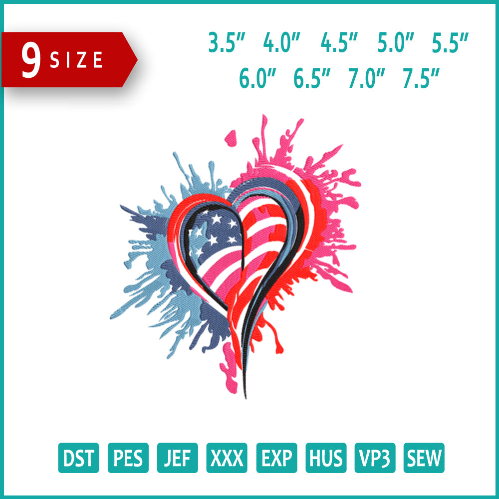 Heart Splash Embroidery Design Files - 9 Size's