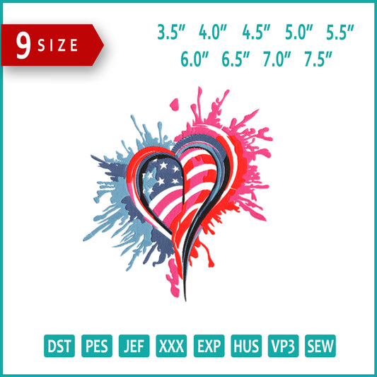 Heart Splash Embroidery Design Files - 9 Size's