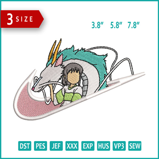 Chihiro and Haku Swoosh Embroidery Design Files - 3 Size's