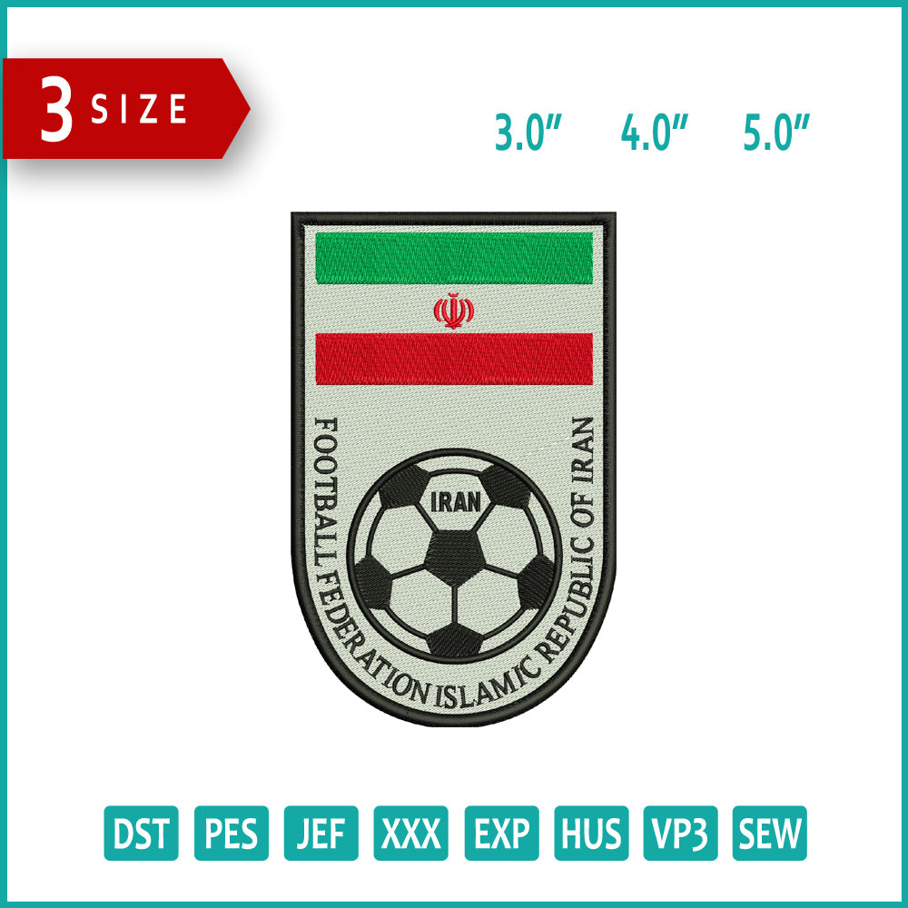 Iran National Football Team Logo Embroidery Design Files - 3 Size's