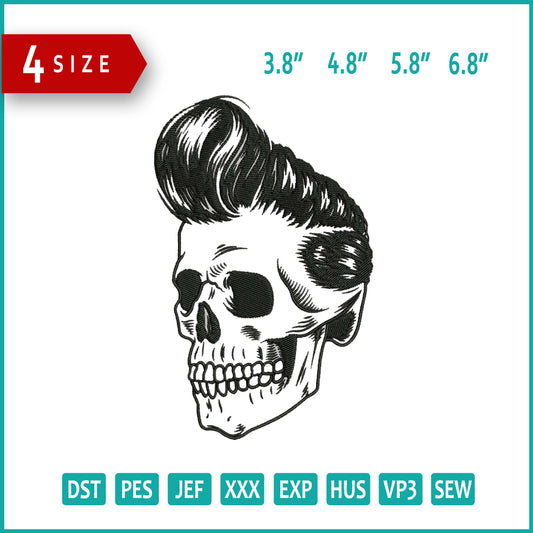 Skull Hairstyle Embroidery Design Files - 4 Size's