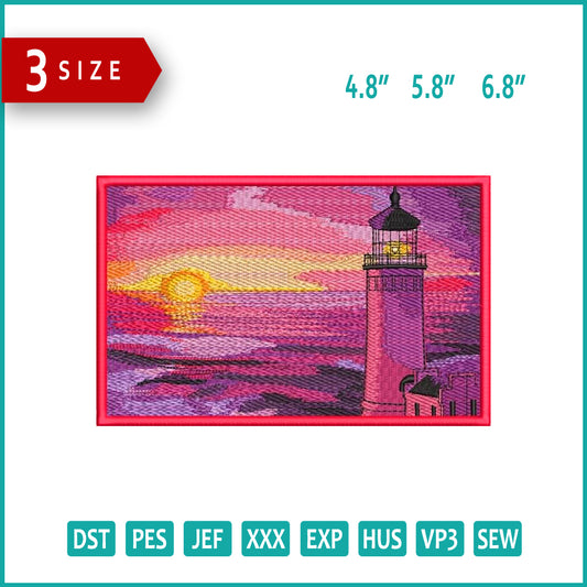 Lighthouse Sunset Embroidery Design Files - 3 Size's