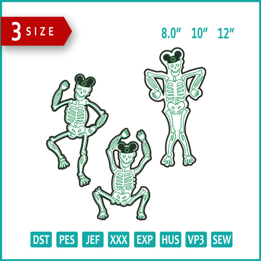 Electric Shocked Mickey Family Dancing Applique Embroidery Design Files - 3 Size's
