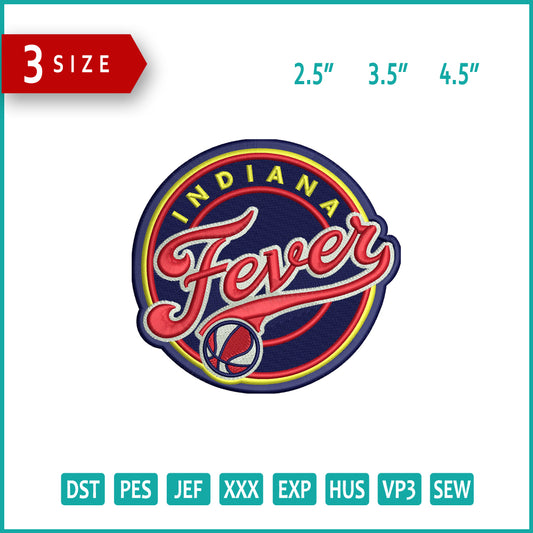 Indiana Fever Logo Embroidery Design Files - 3 Size's