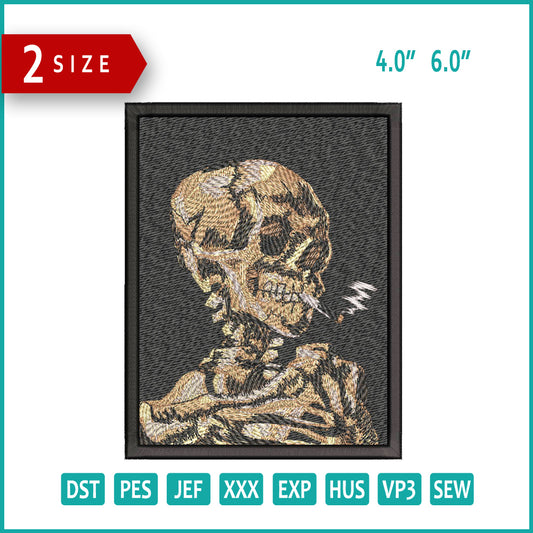 Skeleton with Burning Cigarette Embroidery Design Files - 2 Size's