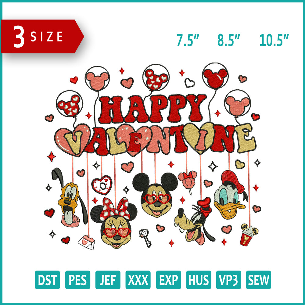 Happy Valentine Disneyland Embroidery Design Files - 3 Size's