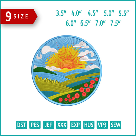 Vibrant Sunset Embroidery Design Files - 9 Size's