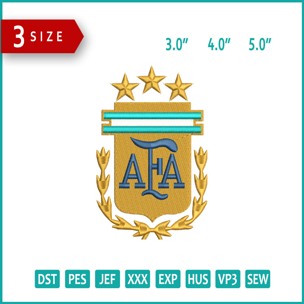 Argentina National Bootball Logo Embroidery Design Files - 3 Size's
