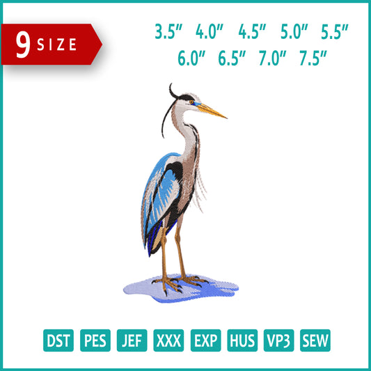 Great Blue Heron  Embroidery Design Files - 9 Size's