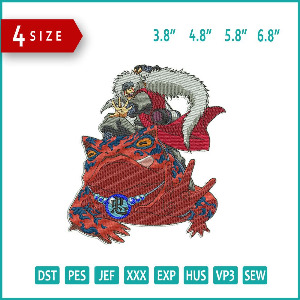Jiraiya Frog Embroidery Design Files - 4 Size's
