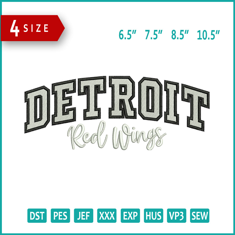 Detroit Red Wings Embroidery Design Files - 4 Size's