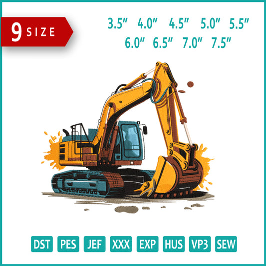 Excavator v2 Embroidery Design Files - 9 Size's