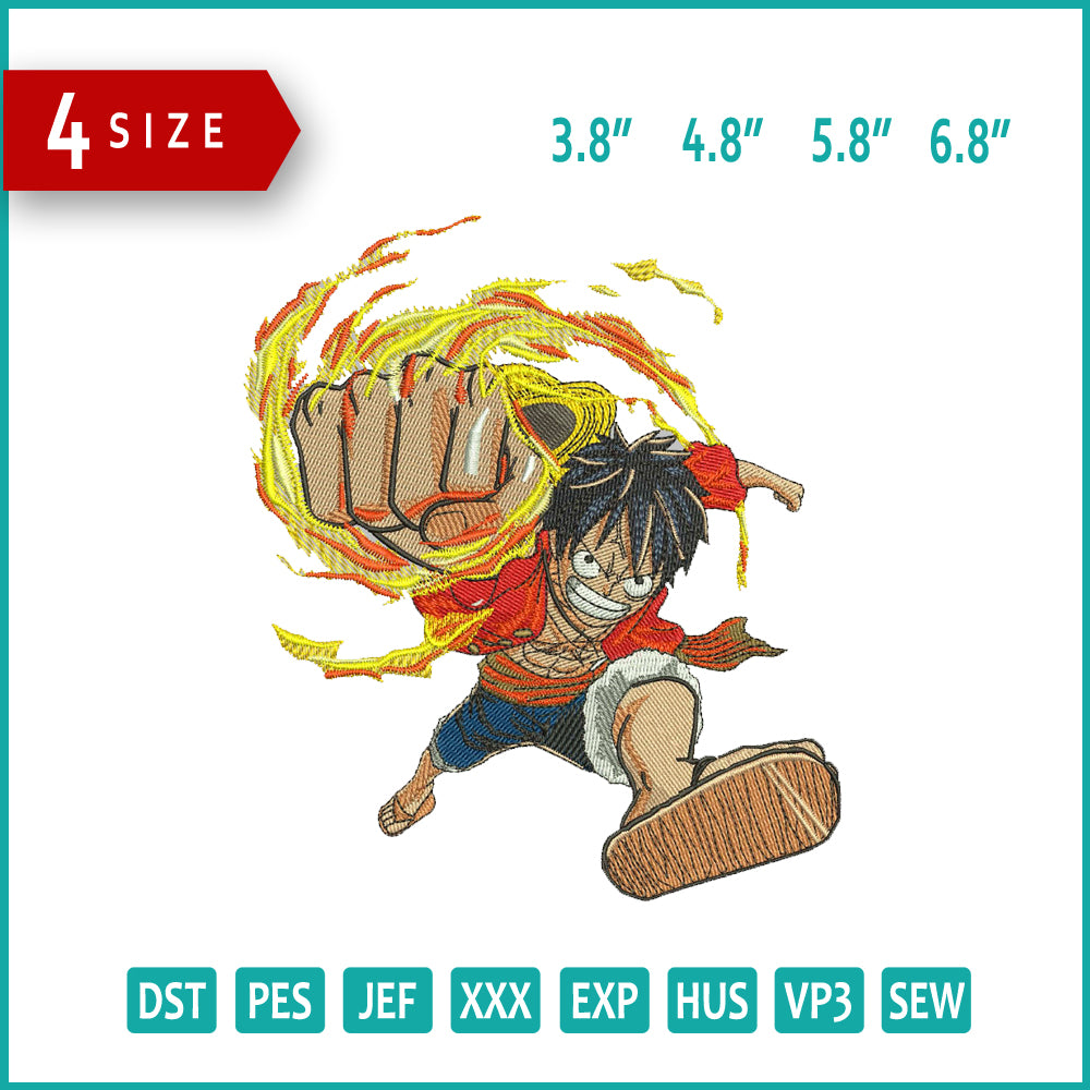 Monkey D Luffy v16 Embroidery Design Files - 4 Size's