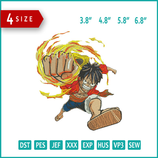 Monkey D Luffy v16 Embroidery Design Files - 4 Size's