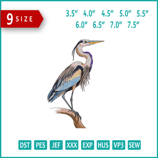 Graceful Heron Embroidery Design Files - 9 Size's
