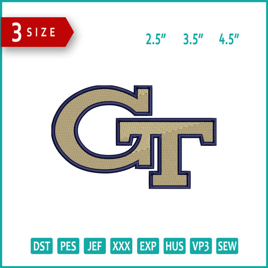 Georgia Tech Football Logo Embroidery Design Files - 3 Size's
