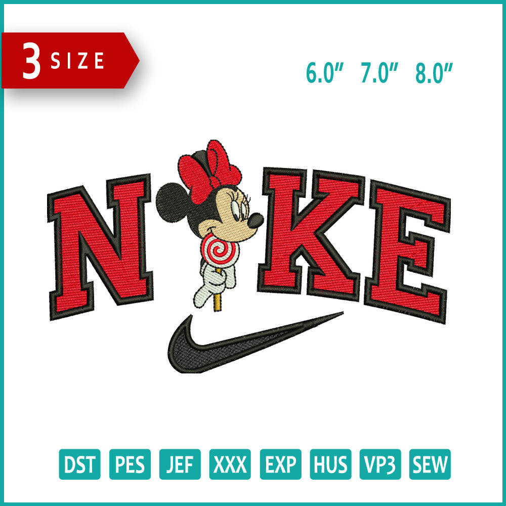 Nike Minnie Mouse v5 Embroidery Design Files - 3 Size's