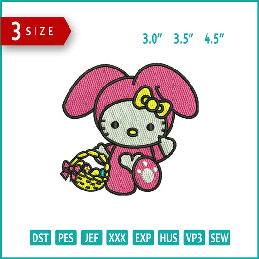 Hello Kitty Easter Embroidery Design Files - 3 Size's