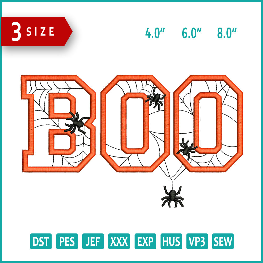 Spider Boo Embroidery Design Files - 3 Size's