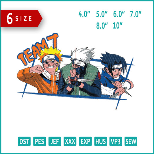 Anime Team 7 Embroidery Design Files - 6 Size's