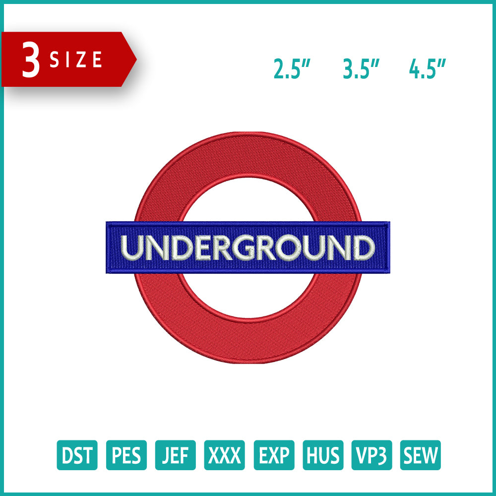 Underground Logo Embroidery Design Files - 3 Size's