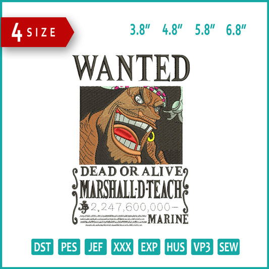 Wanted Dead Or Alive Embroidery Design Files - 4 Size's