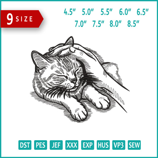 Cat Caring Embroidery Design Files - 9 Size's
