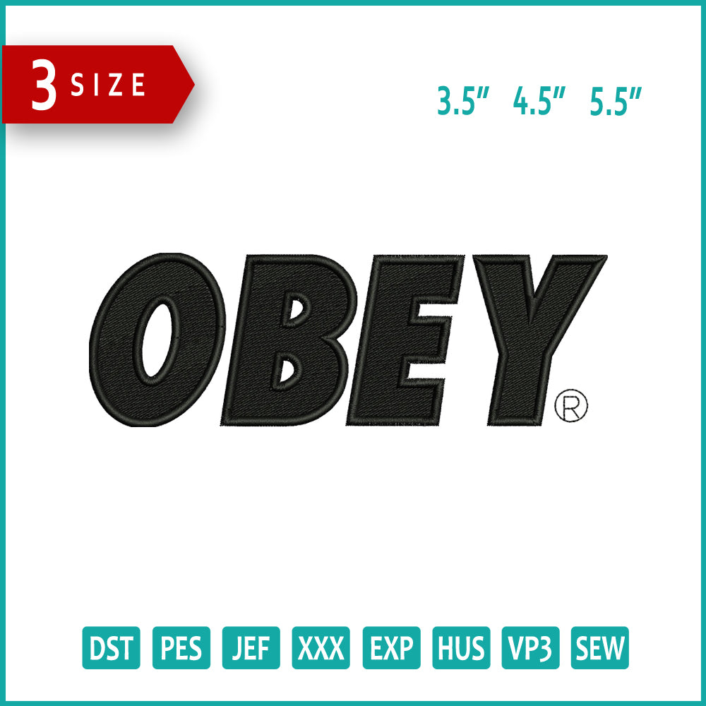 Obey Logo Embroidery Design Files - 3 Size's