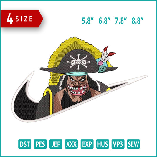 Blackbeard Swoosh Embroidery Design Files - 4 Size's