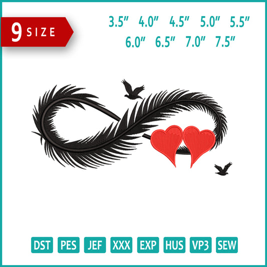 Feathered Infinity of Love Embroidery Design Files - 9 Size's