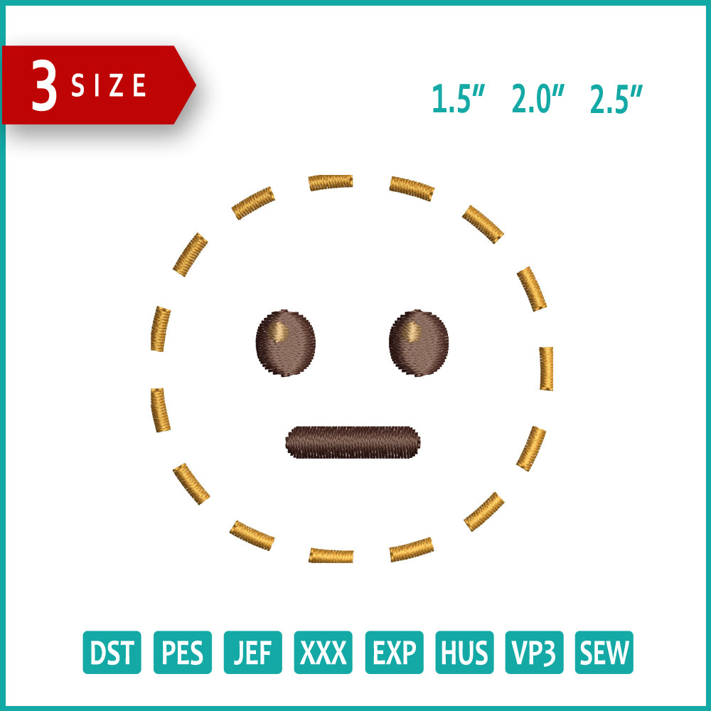 Dotted Line Face Emoji Embroidery Design Files - 3 Size's
