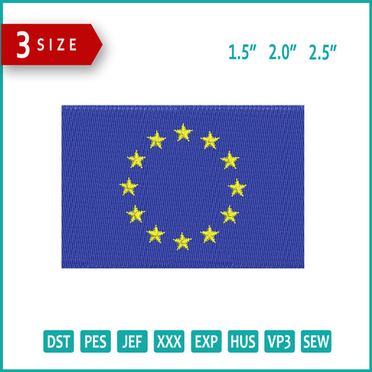 Europe Flag Embroidery Design Files - 3 Size's