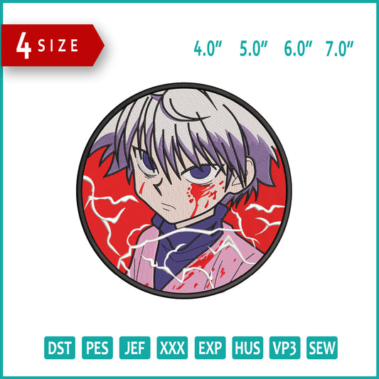 Killua Zoldyck Round Patch Embroidery Design Files - 4 Size's