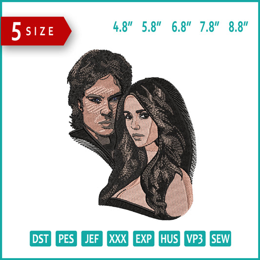 Elena Damon & Damon Salvatore Embroidery Design Files - 5 Size's