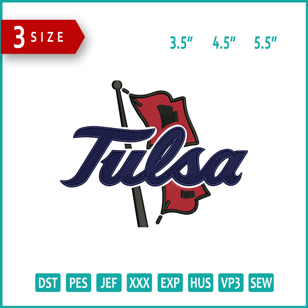 Tulsa Golden Hurricane Logo Embroidery Design Files - 3 Size's