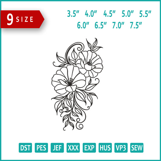 Graceful Floral Vine Embroidery Design Files - 9 Size's