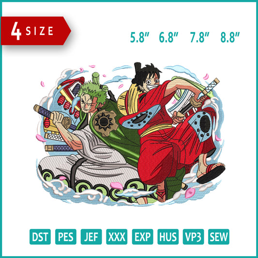 Zoro and Luffy  Embroidery Design Files - 4 Size's