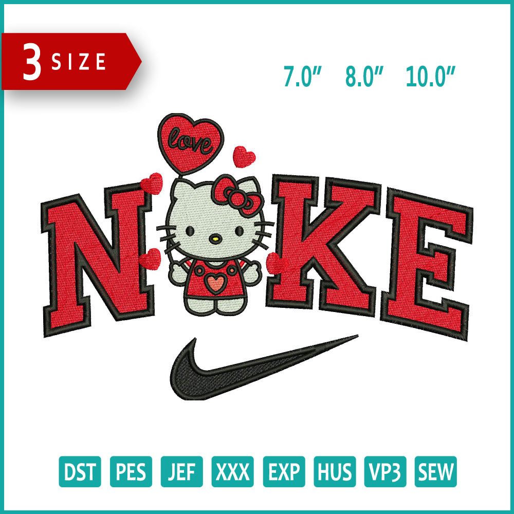 Nike Hello Kitty Love v2 Embroidery Design Files - 3 Size's