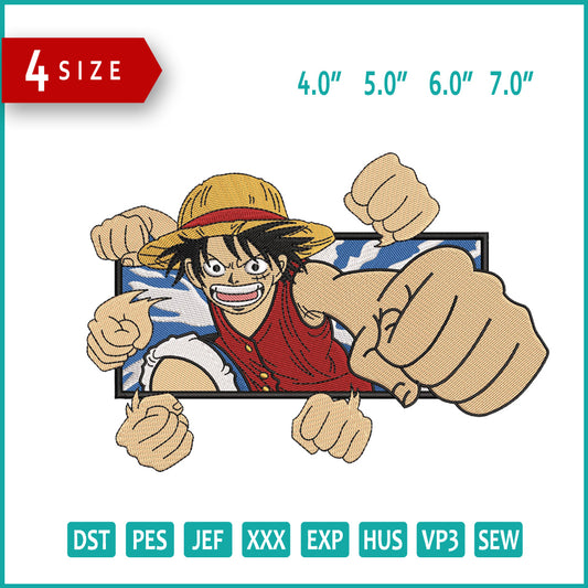 Luffy Punch Embroidery Design Files - 4 Sizes