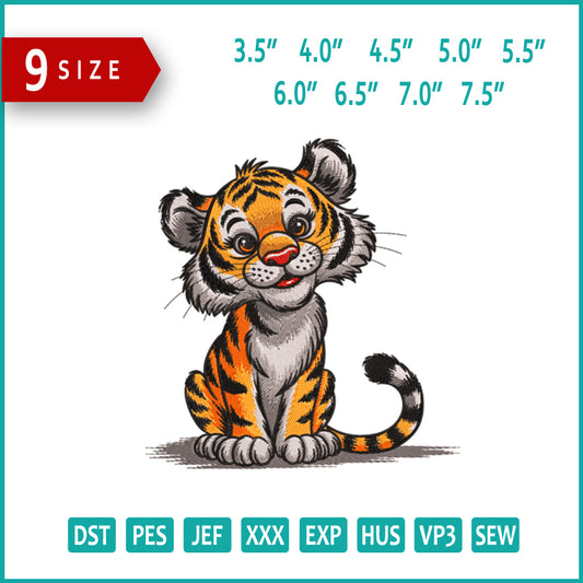 Baby Tiger v2 Embroidery Design Files - 9 Size's