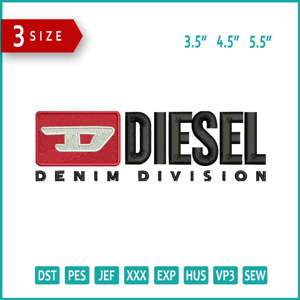 Diesel Denim Division Logo Embroidery Design Files - 3 Size's
