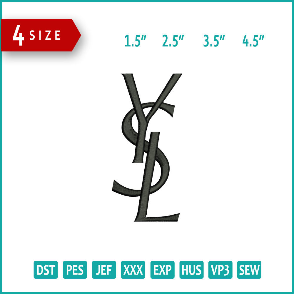 YSL Logo Embroidery Design Files - 4 Size's