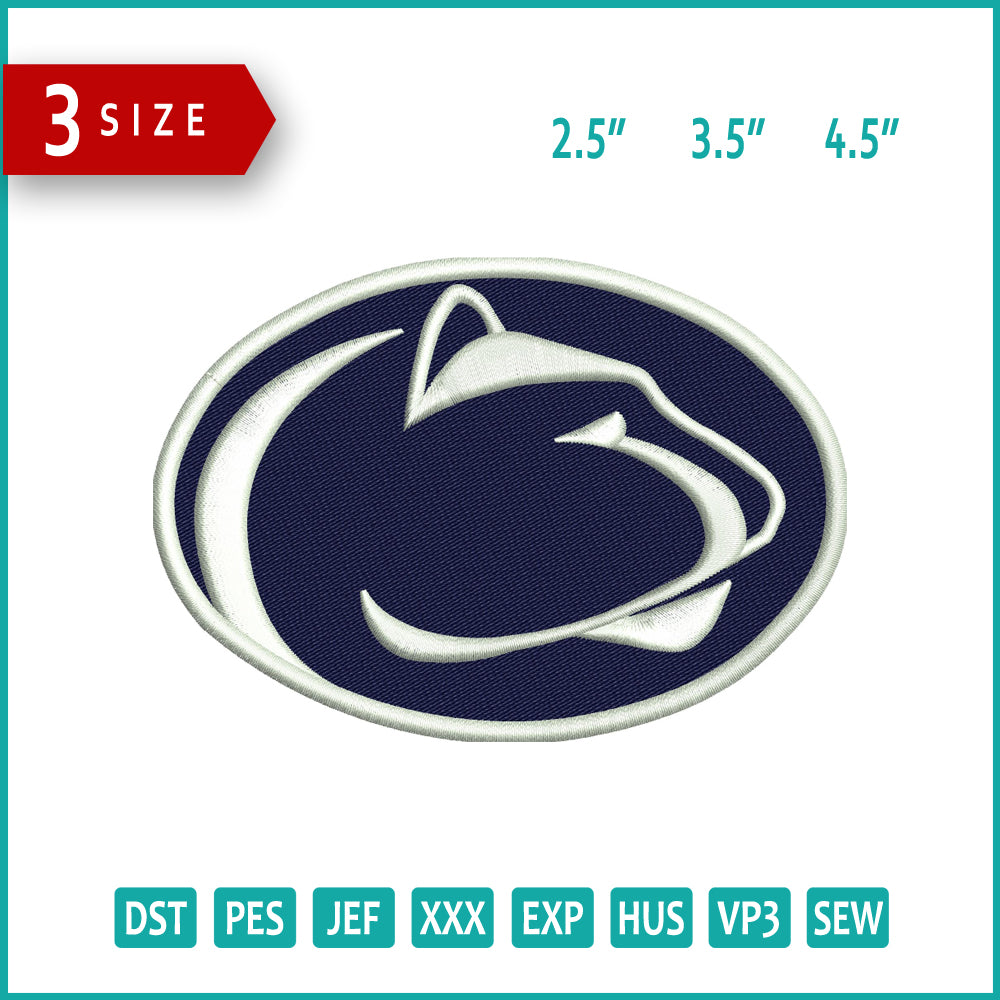Penn State Nittany Lions Logo Embroidery Design Files - 3 Size's